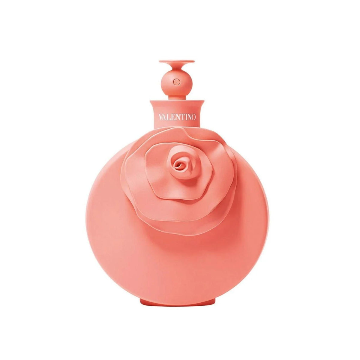 Refect Beauty Valentino Blush eau de parfum in a round coral pink bottle with a signature 3D rose flower design