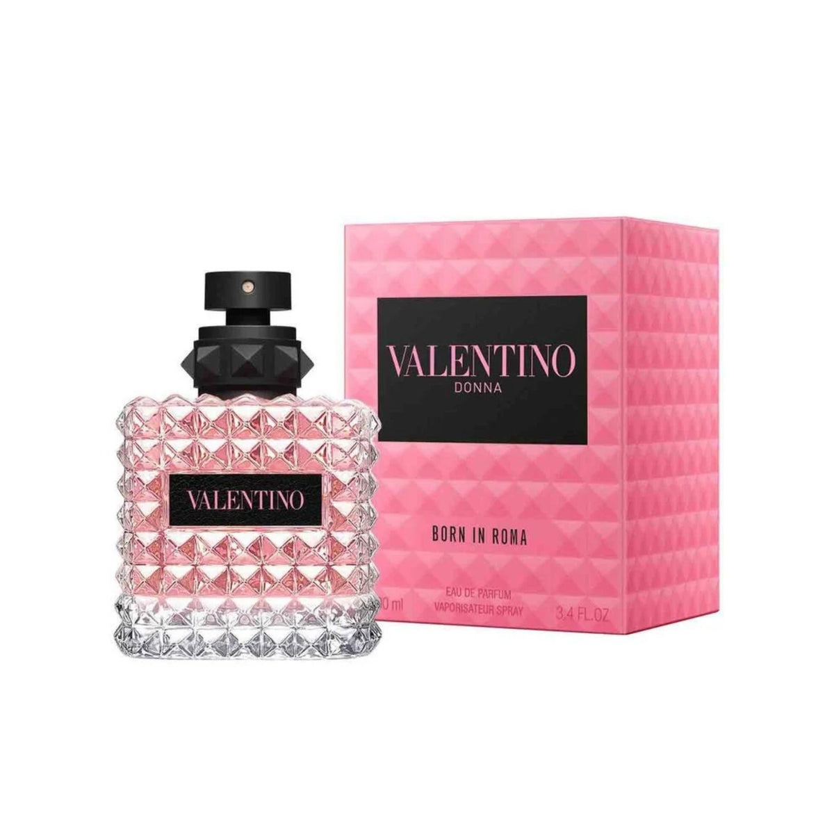 Refect Beauty Valentino Donna Born In Roma Eau de Parfum bottle with pink glass and matching box packaging