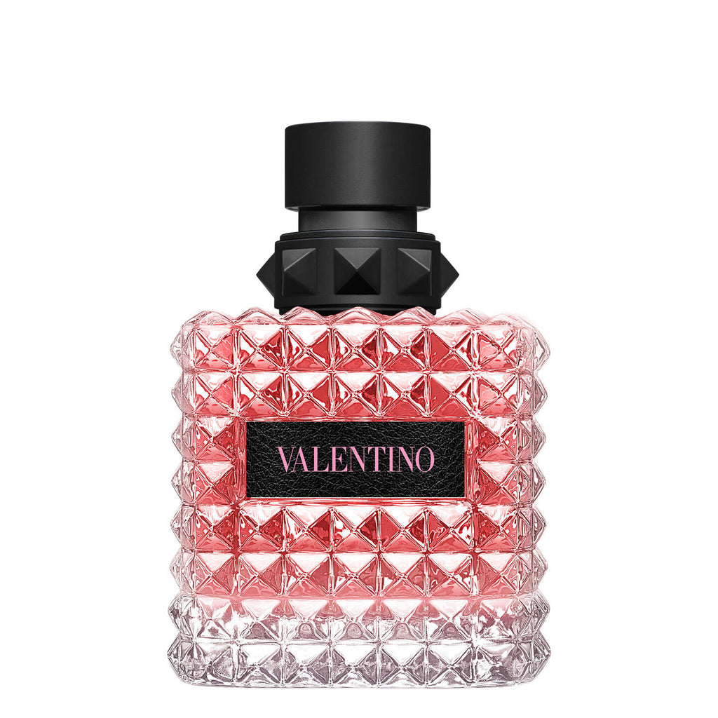 Refect Beauty Valentino Donna Born In Roma perfume bottle with pink glass, rockstud texture, and black cap