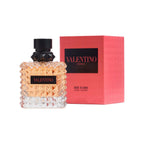 Refect Beauty Valentino Donna Born in Roma Coral Fantasy perfume bottle with its signature studded glass and coral box.