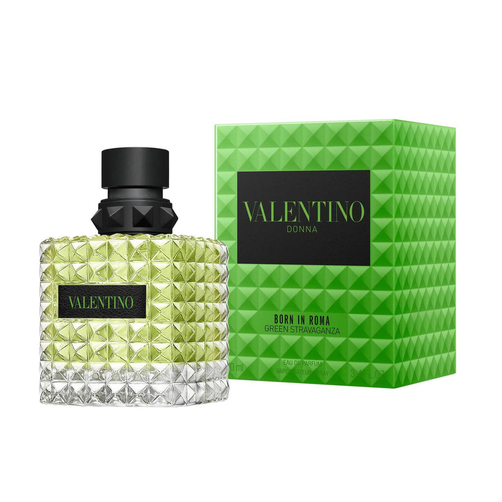 Refect Beauty Valentino Donna Born In Roma Green Stravaganza perfume bottle with signature rockstud glass design