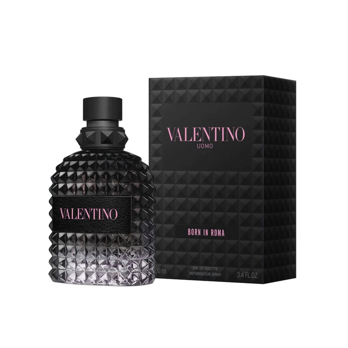 Refect Beauty Valentino Uomo Born In Roma eau de toilette bottle with its signature black studded glass design