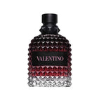 Refect Beauty Valentino Uomo Born In Roma Intense perfume bottle with iconic studded glass and dark red gradient.