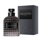 Refect Beauty Valentino Uomo Intense Eau de Parfum bottle with its signature studded glass and black presentation box.
