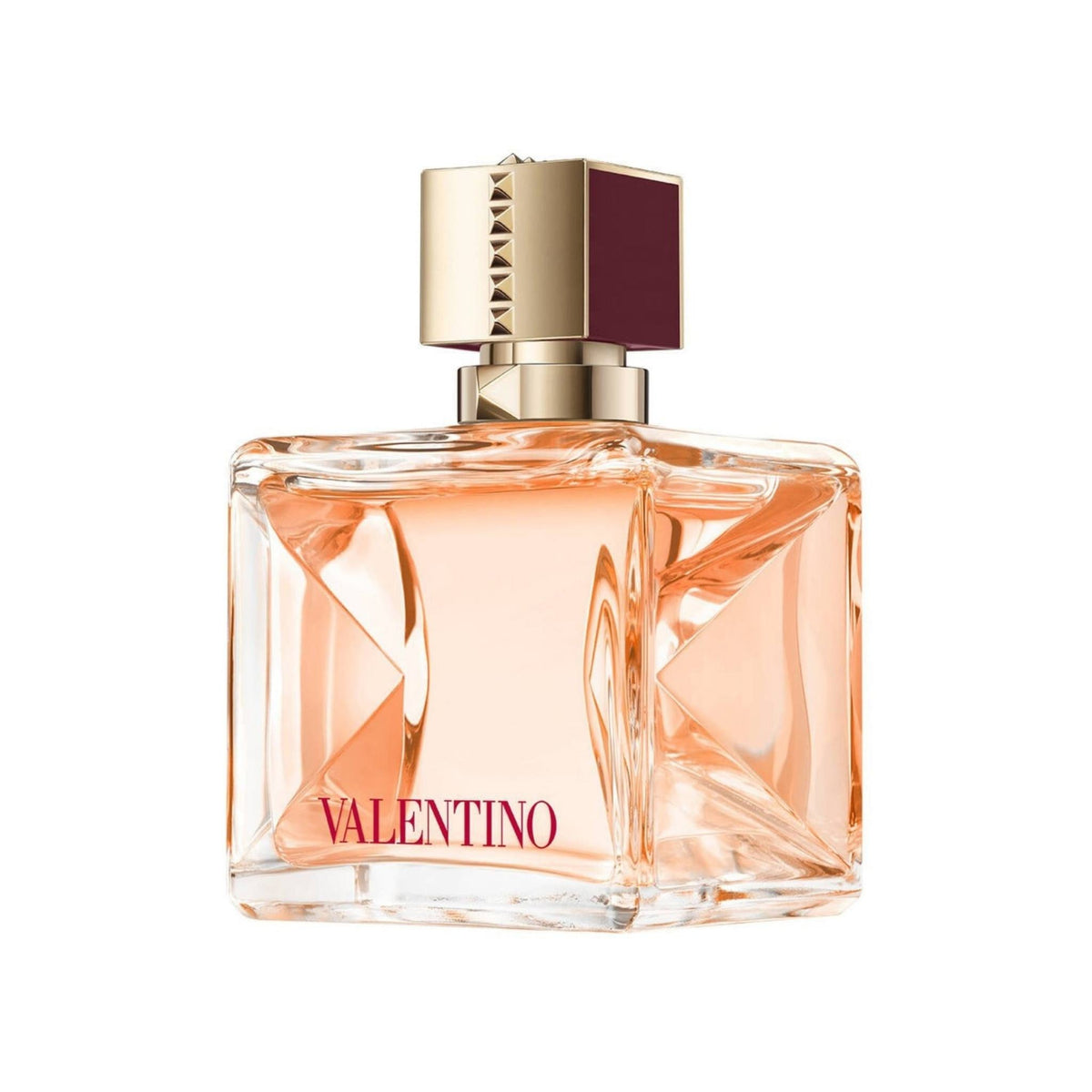 Refect Beauty Valentino Voce Viva Intense perfume bottle with a gold cap and peach-toned glass fragrance