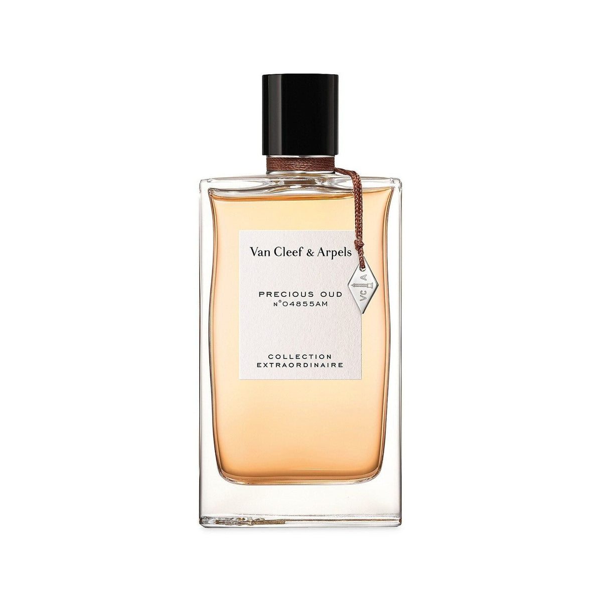 Refect Beauty Van Cleef & Arpels Precious Oud Eau de Parfum in a clear glass bottle with a black cap and charm.