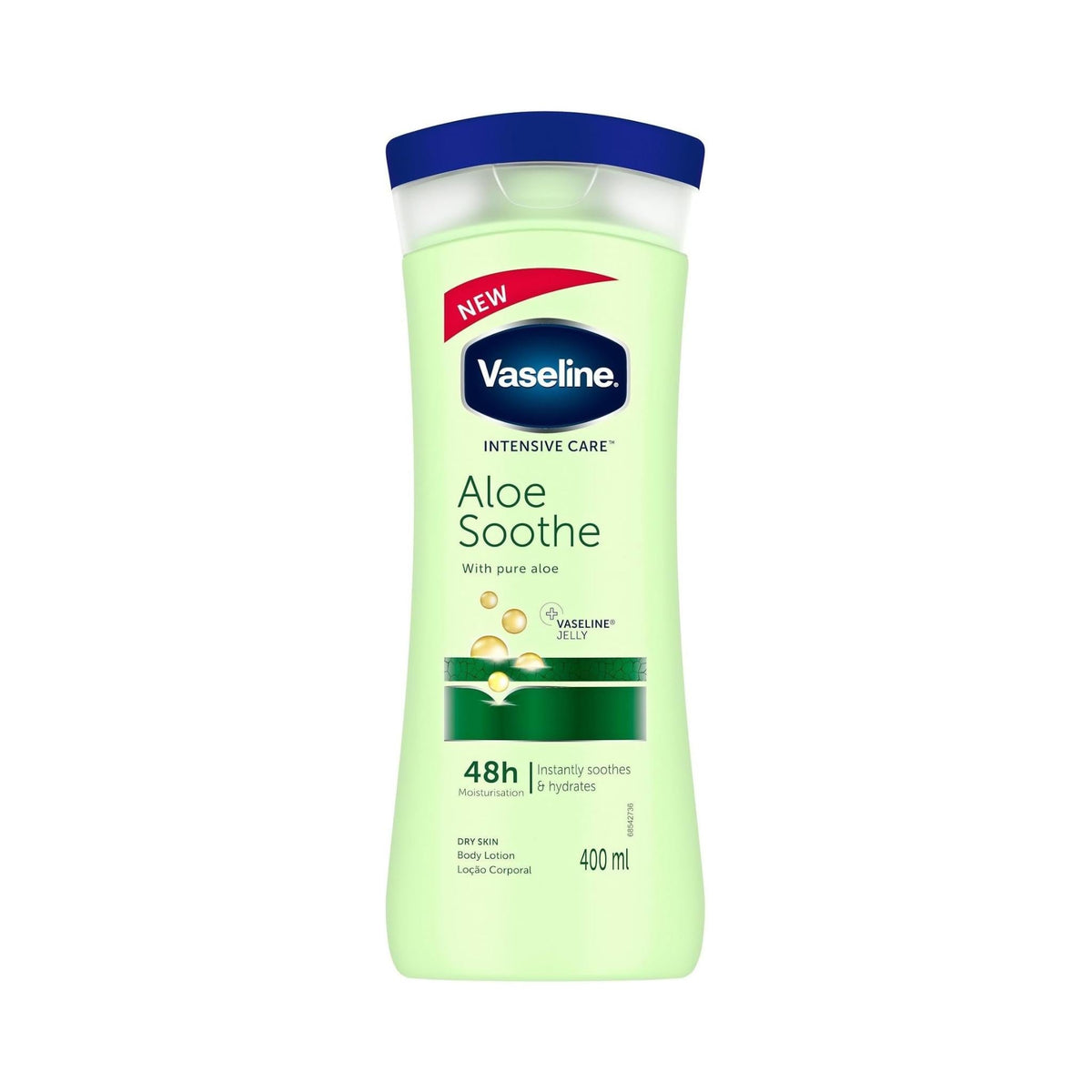 Refect Beauty Vaseline Aloe Soothe Intensive Care body lotion in a 400ml bottle for hydrating and refreshing dry skin.