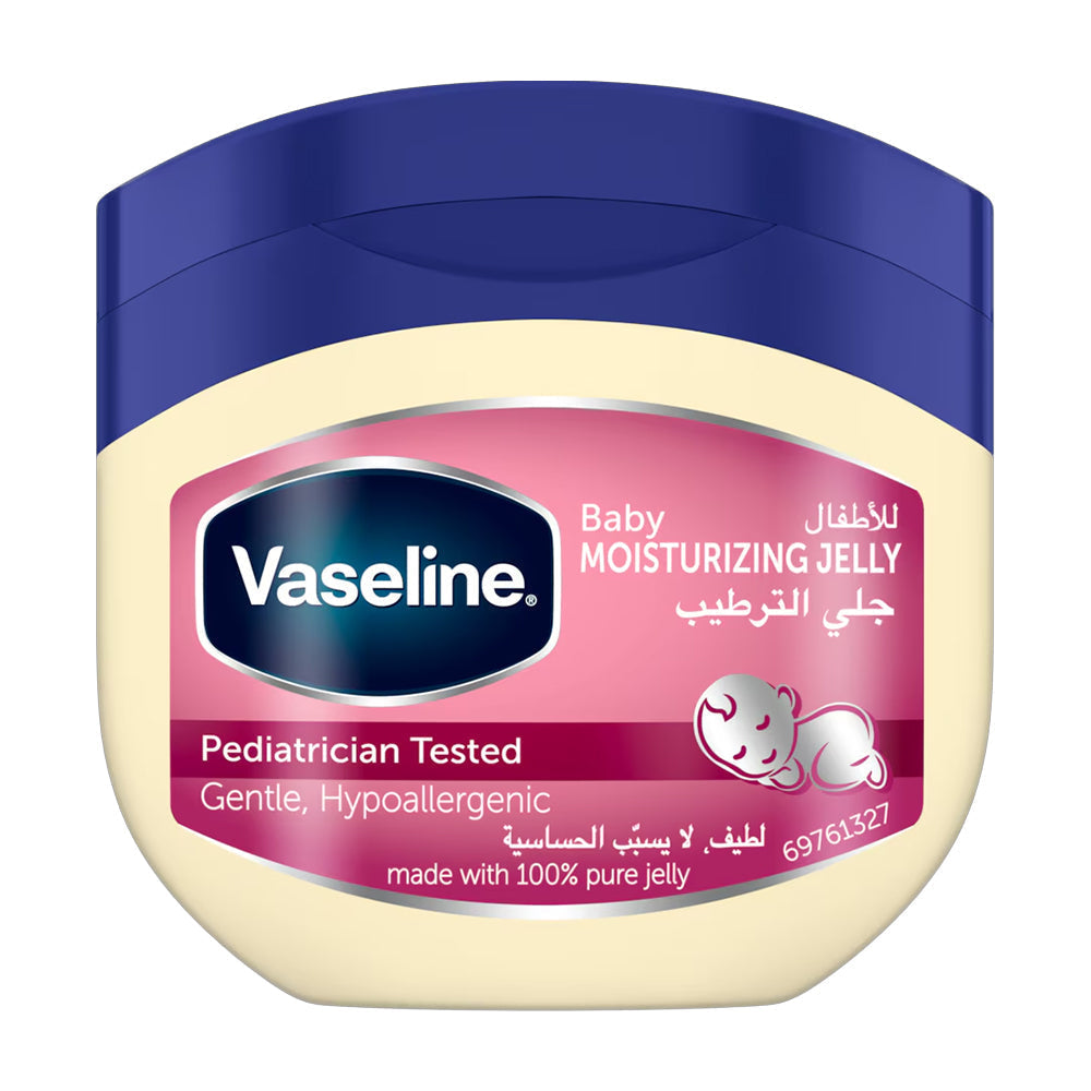 Refect Beauty Vaseline Baby Moisturizing Jelly in a jar with a blue lid, designed for gentle baby skin protection.