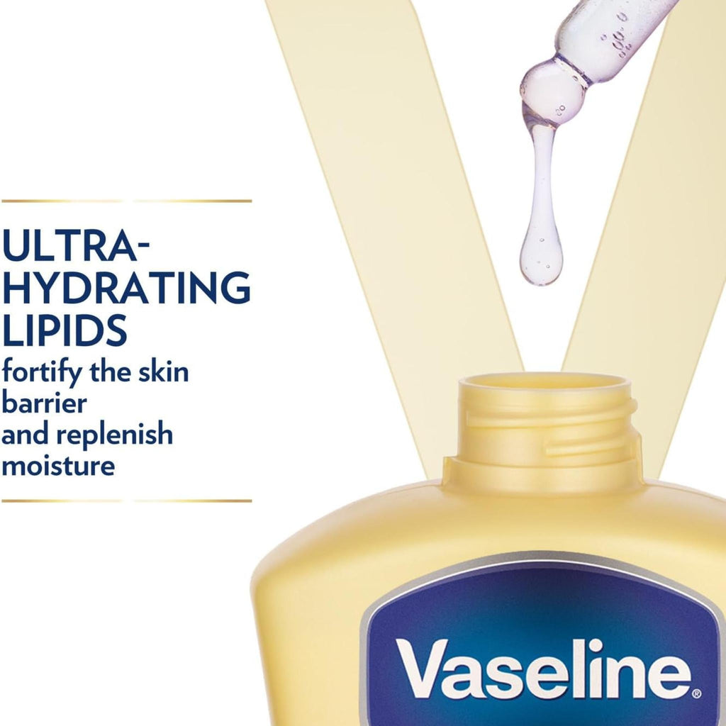 Refect Beauty Vaseline Essential Healing body lotion bottle with a dropper dispensing hydrating serum