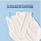 Refect Beauty Vaseline Essential Healing body lotion cream texture with a V-shaped impression on a light blue background
