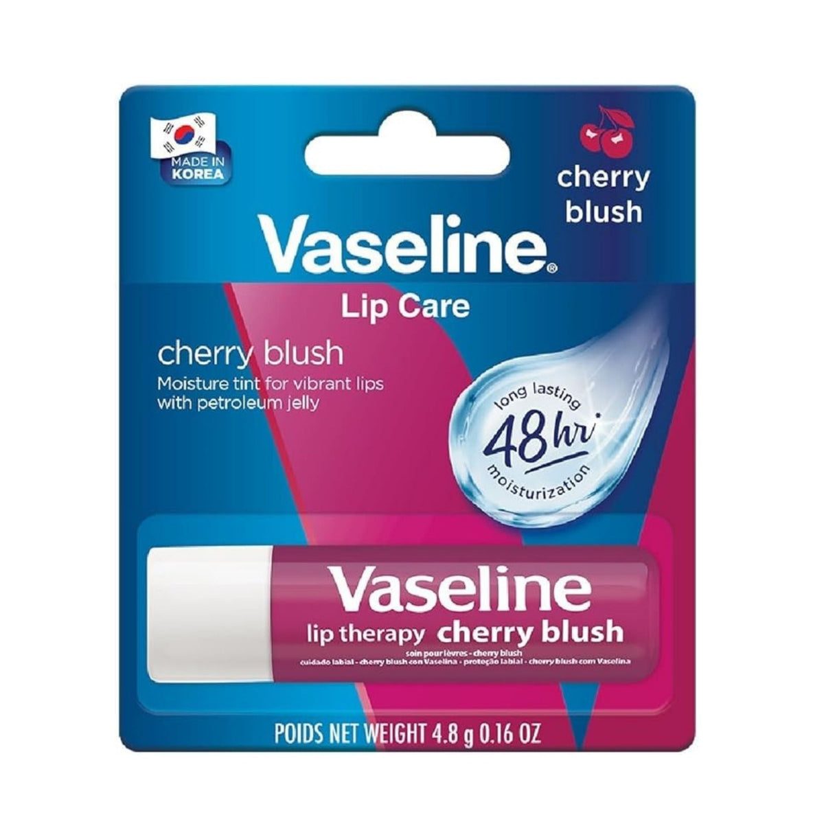 Refect Beauty Vaseline Lip Therapy Cherry Blush lip balm stick in its original cherry-tinted packaging