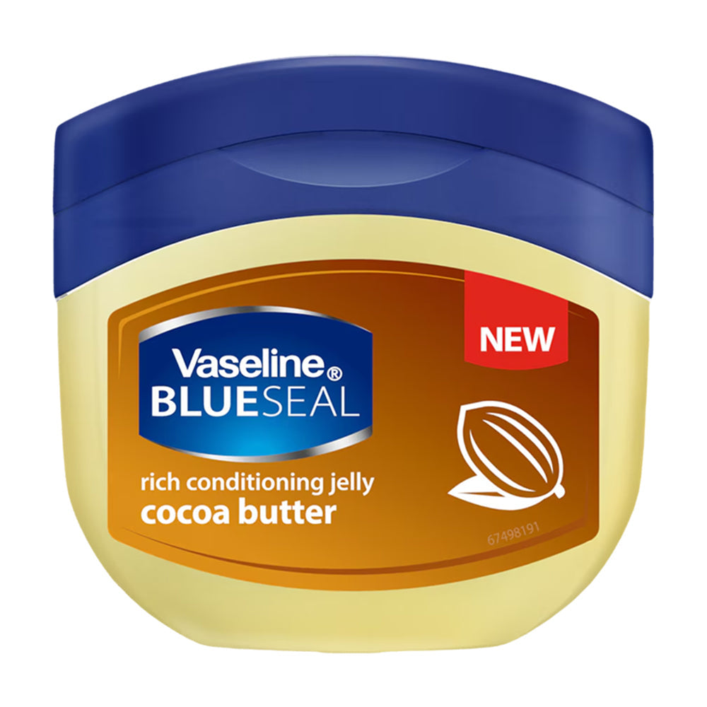 Refect Beauty Vaseline Blue Seal Cocoa Butter rich conditioning jelly in a plastic jar for dry skin nourishment