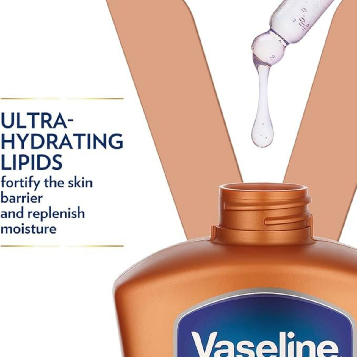 Refect Beauty Vaseline Intensive Care Cocoa Radiant body lotion bottle with hydrating serum droplet