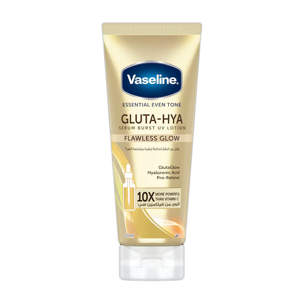 Refect Beauty Vaseline Gluta-Hya Flawless Glow brightening body lotion in a gold 200ml squeeze tube