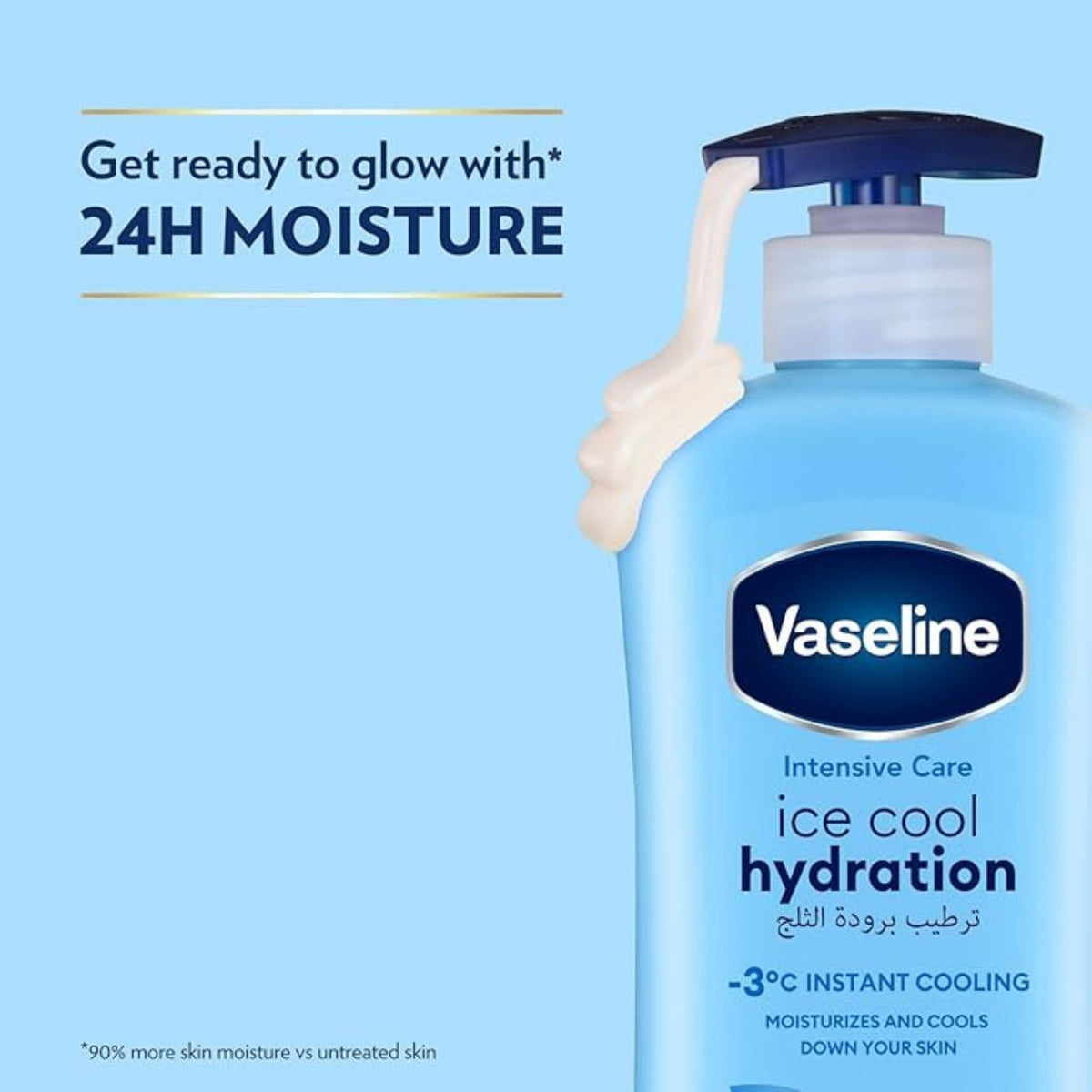 Refect Beauty Vaseline Ice Cool Hydration body lotion bottle with pump dispenser against a light blue background