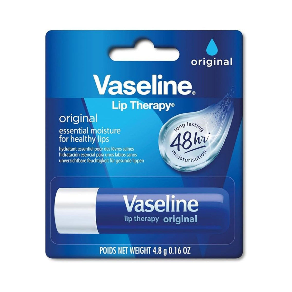 Refect Beauty Vaseline Lip Therapy Original moisturizing lip balm stick in blue packaging for dry chapped lips