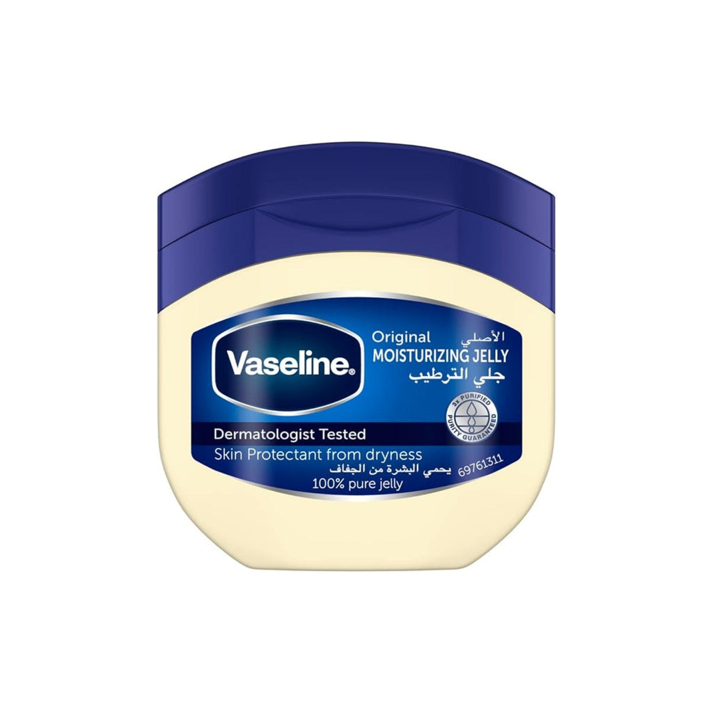 Refect Beauty Vaseline Original Moisturizing Jelly in a blue and white jar for healing dry and damaged skin.