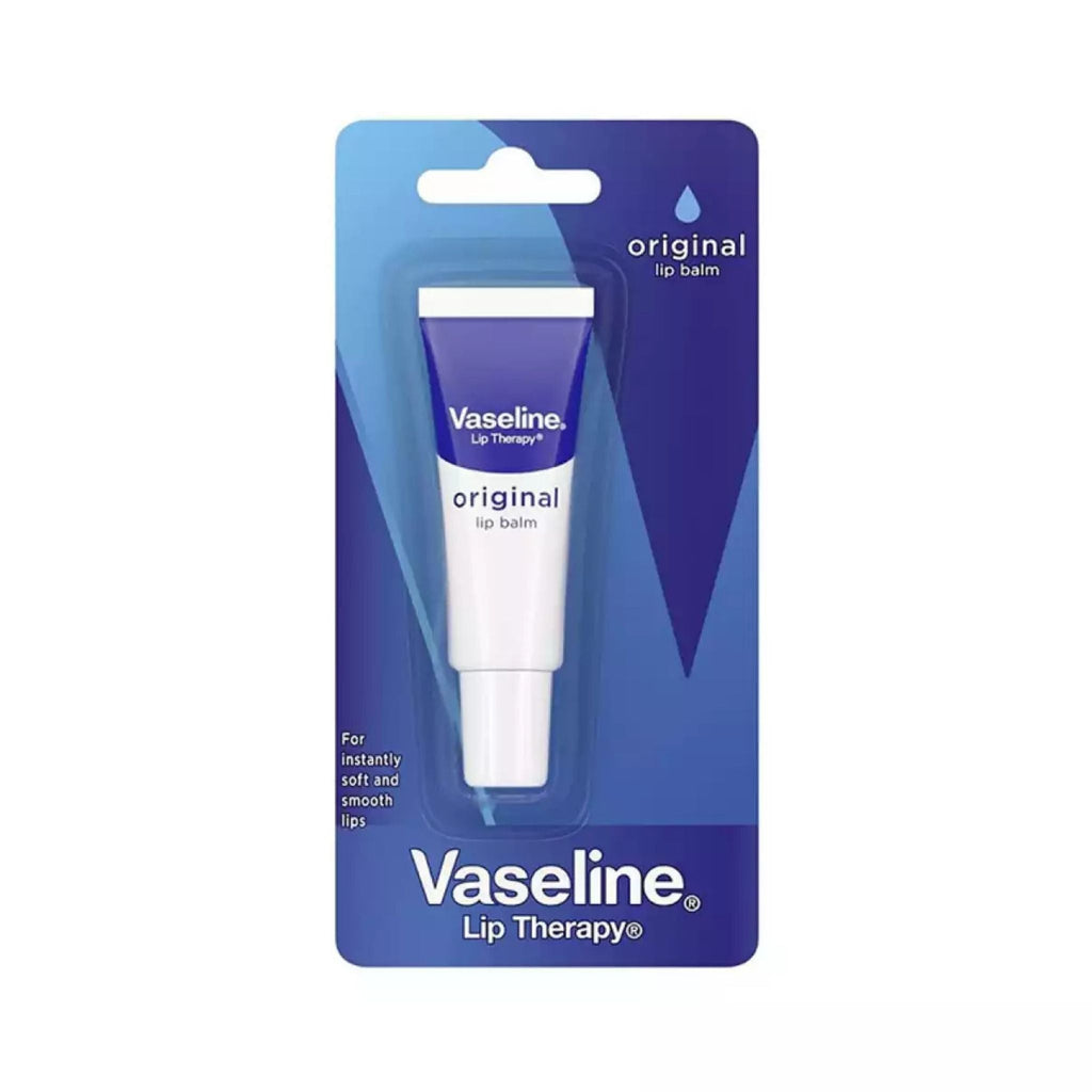 Refect Beauty Vaseline Original Lip Therapy balm in a squeeze tube on blue retail blister card packaging