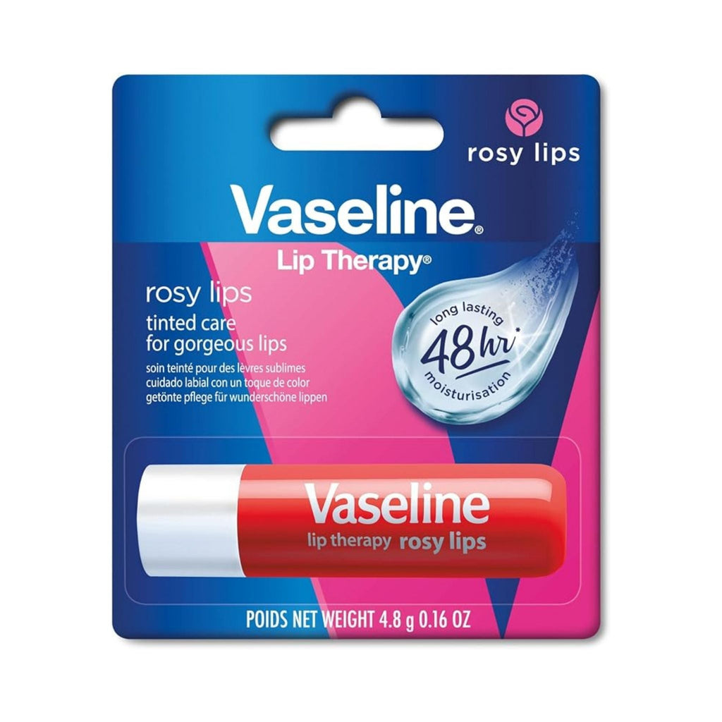 Refect Beauty Vaseline Lip Therapy Rosy Lips balm stick in pink packaging for moisturizing and tinting dry lips