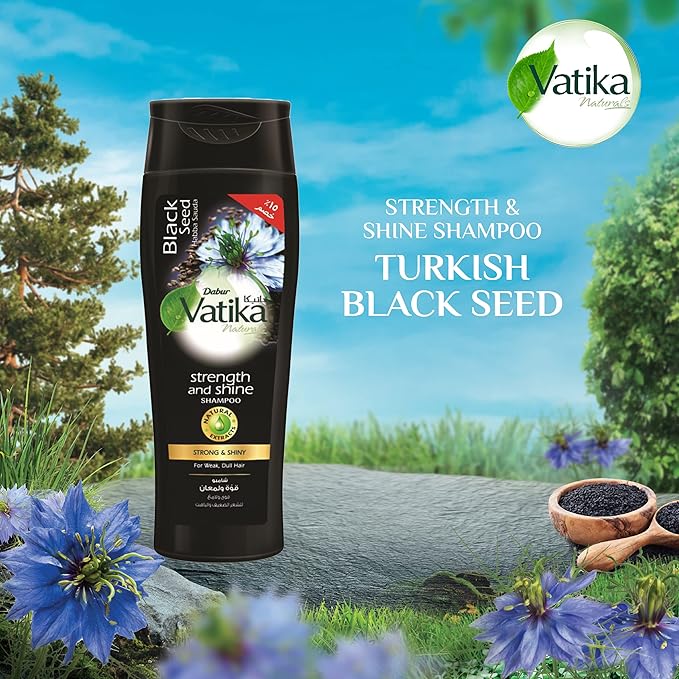 Refect Beauty Vatika Dabur Black Seed Strength & Shine Shampoo bottle with natural Turkish black seed ingredients