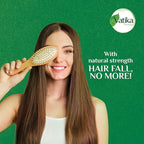 Refect Beauty Vatika Cactus Enriched Anti-Hair Fall Oil featuring a woman with long hair holding a wooden brush