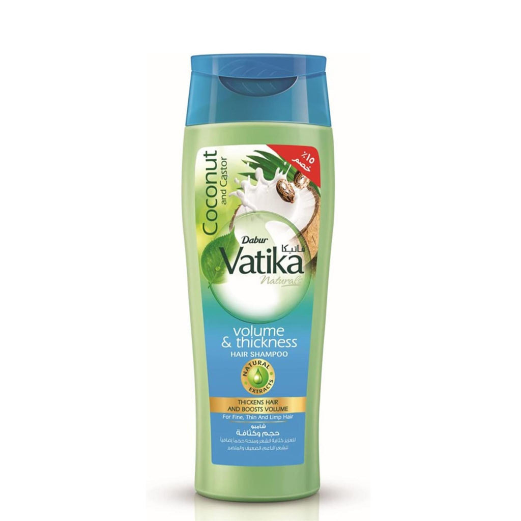 Refect Beauty Vatika Dabur Coconut and Castor volume and thickness shampoo bottle for fine and limp hair.