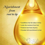 Refect Beauty Vatika Dabur Amla Gold hair oil graphic showing golden oil drop with amla, almond, and henna illustrations