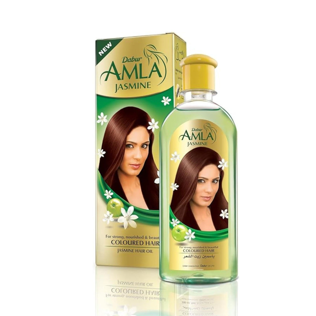 Refect Beauty Vatika Dabur Amla Jasmine hair oil bottle and packaging for nourished, shiny, and strong colored hair.