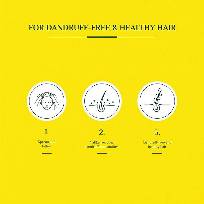 Refect Beauty infographic showing three steps for using Vatika Lemon and Yoghurt shampoo to treat dandruff