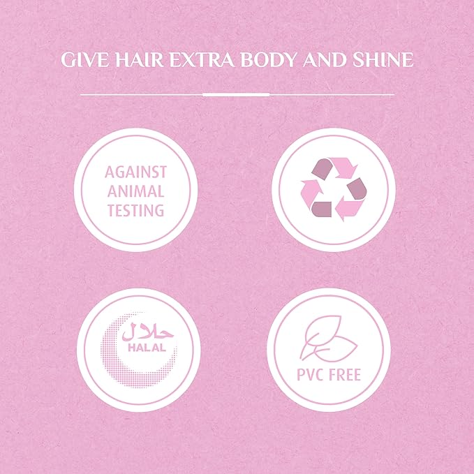 Refect Beauty Vatika Garlic shampoo icons showing cruelty-free, recyclable, Halal, and PVC-free certifications.