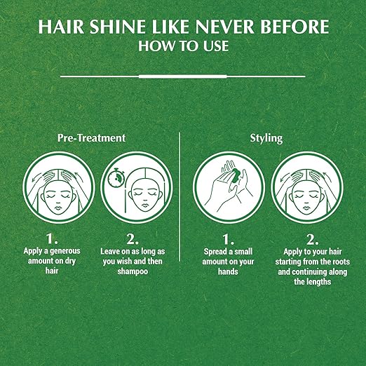 Refect Beauty instructional graphic showing how to use Vatika Naturals hair cream for pre-treatment and styling