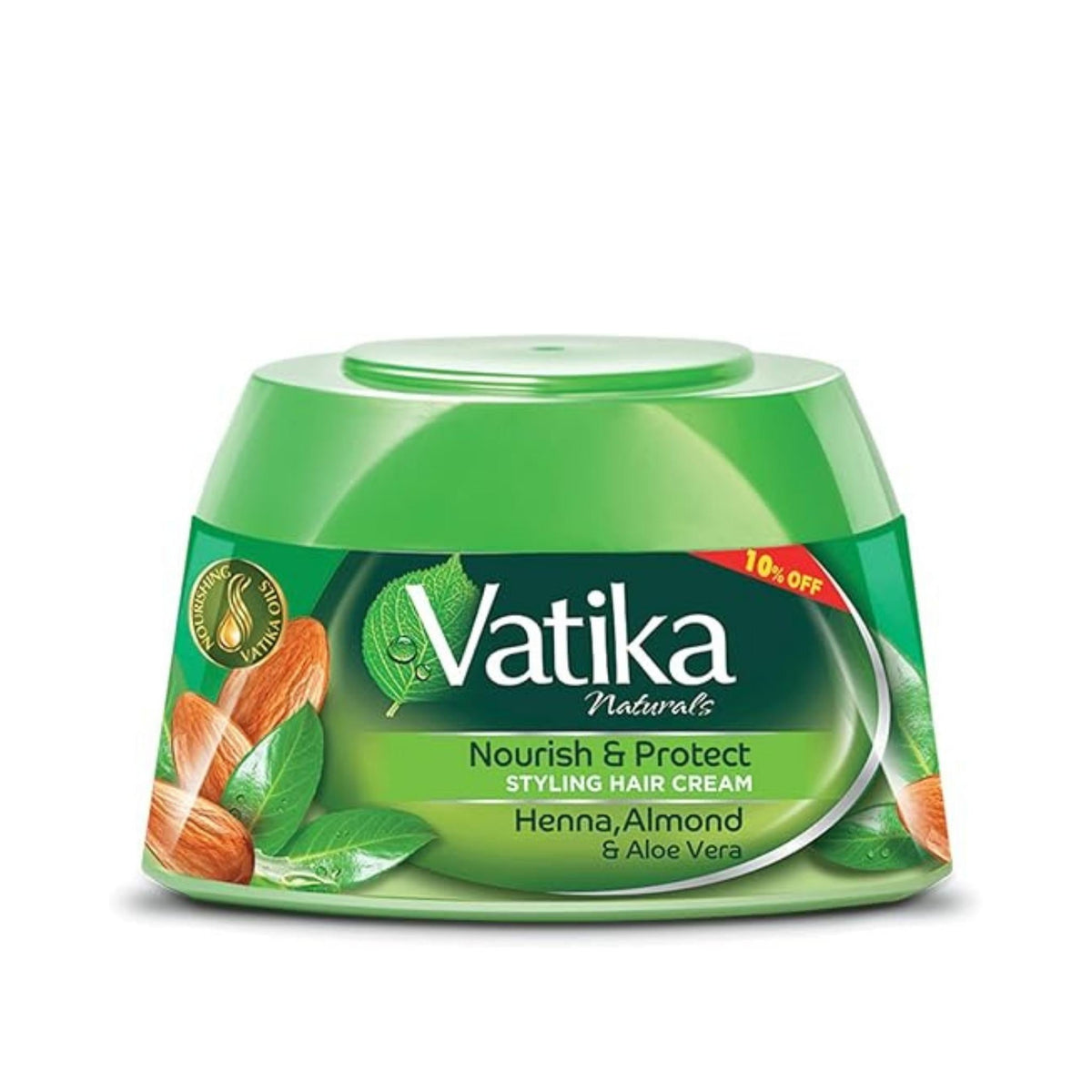 Refect Beauty Vatika Naturals Nourish & Protect styling hair cream jar with henna, almond, and aloe vera extracts.