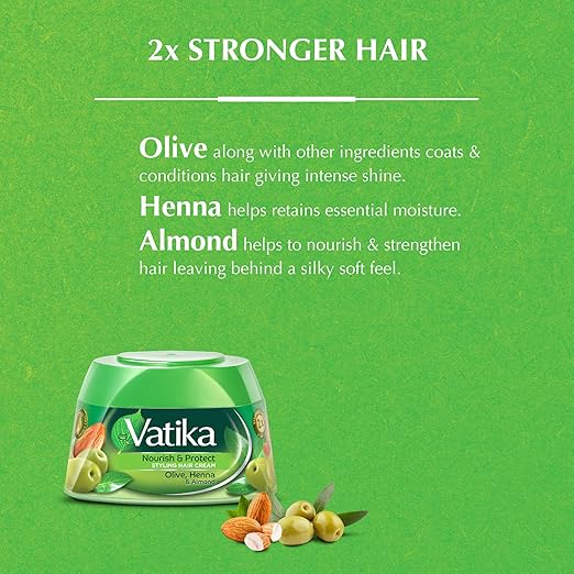 Refect Beauty Vatika Naturals Nourish & Protect hair cream jar with olive, henna, and almond illustrations