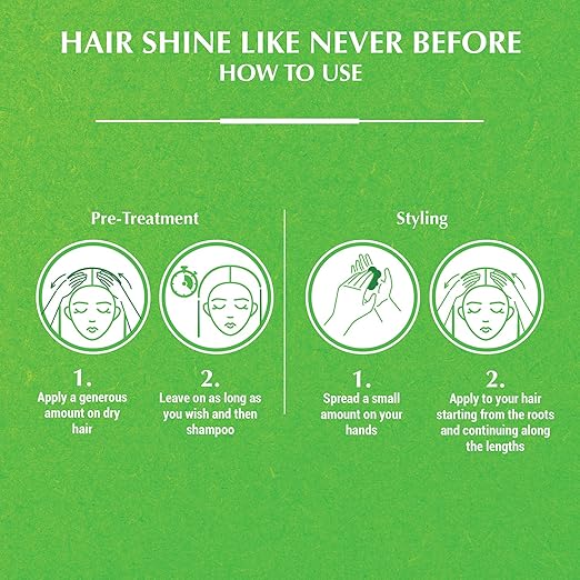 Refect Beauty Vatika Naturals hair cream usage guide showing pre-treatment and styling steps on a green background