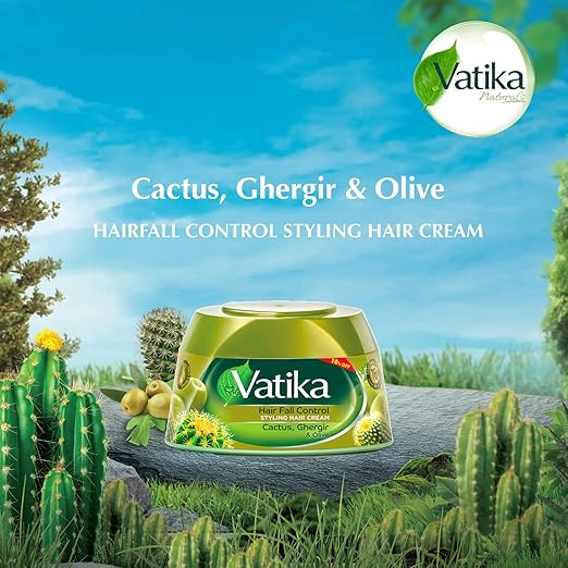 Refect Beauty Vatika Naturals hair fall control styling cream jar with cactus, ghergir, and olive extracts.
