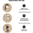 Refect Beauty instructional graphic showing three steps for applying Vatika hair treatment with icons and text