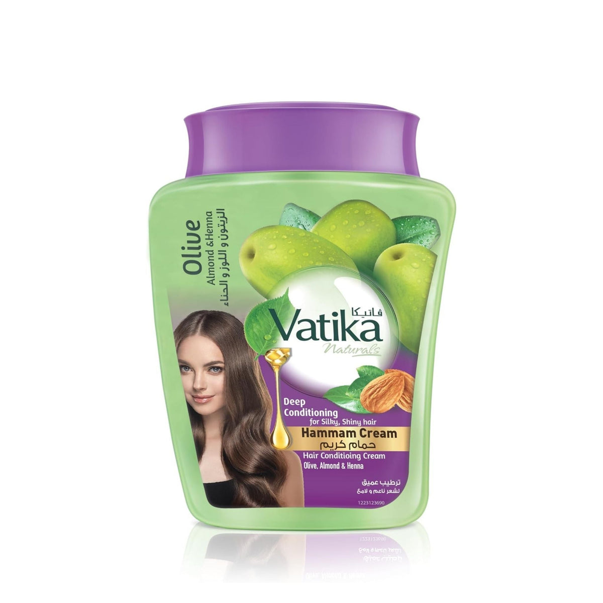 Refect Beauty Vatika Hammam Cream with olive, almond, and henna for deep hair conditioning in a green jar