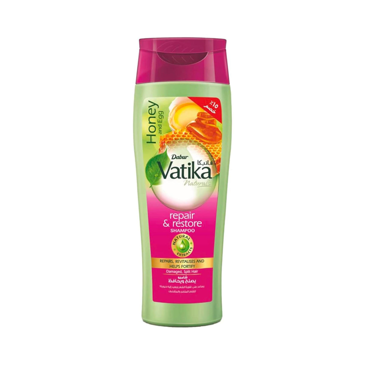 Refect Beauty Vatika Dabur Honey and Egg repair and restore shampoo bottle for damaged hair