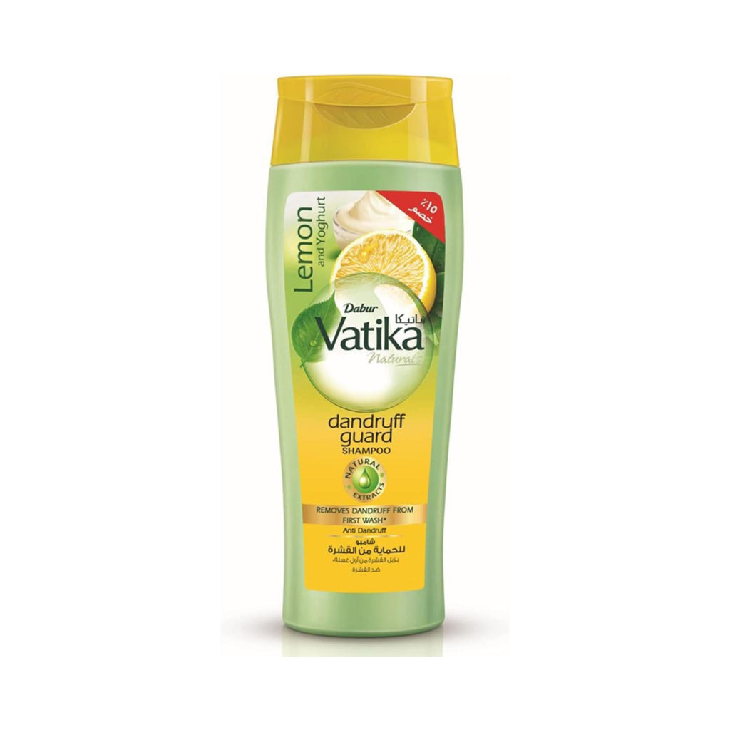 Refect Beauty Vatika Dabur Lemon and Yoghurt Dandruff Guard shampoo bottle with natural extracts for hair care
