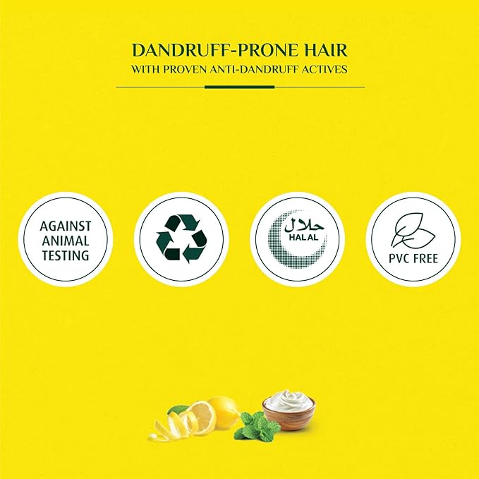Refect Beauty Vatika Dabur Lemon and Yoghurt anti-dandruff shampoo features, cruelty-free and halal certified.