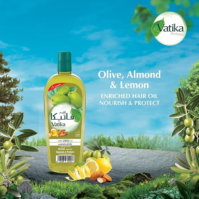 Refect Beauty Vatika Olive Naturals hair oil bottle with olive, almond, and lemon extracts for hair nourishment