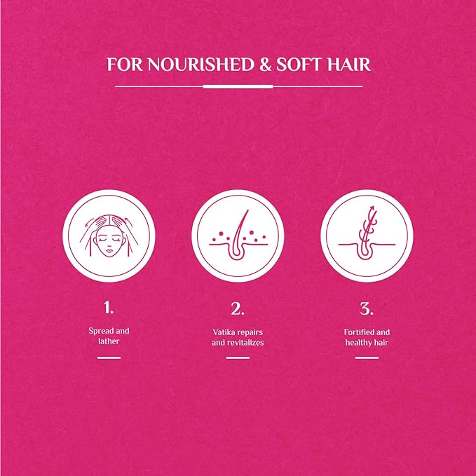 Refect Beauty Vatika Dabur Honey and Egg shampoo usage instructions infographic on a pink background