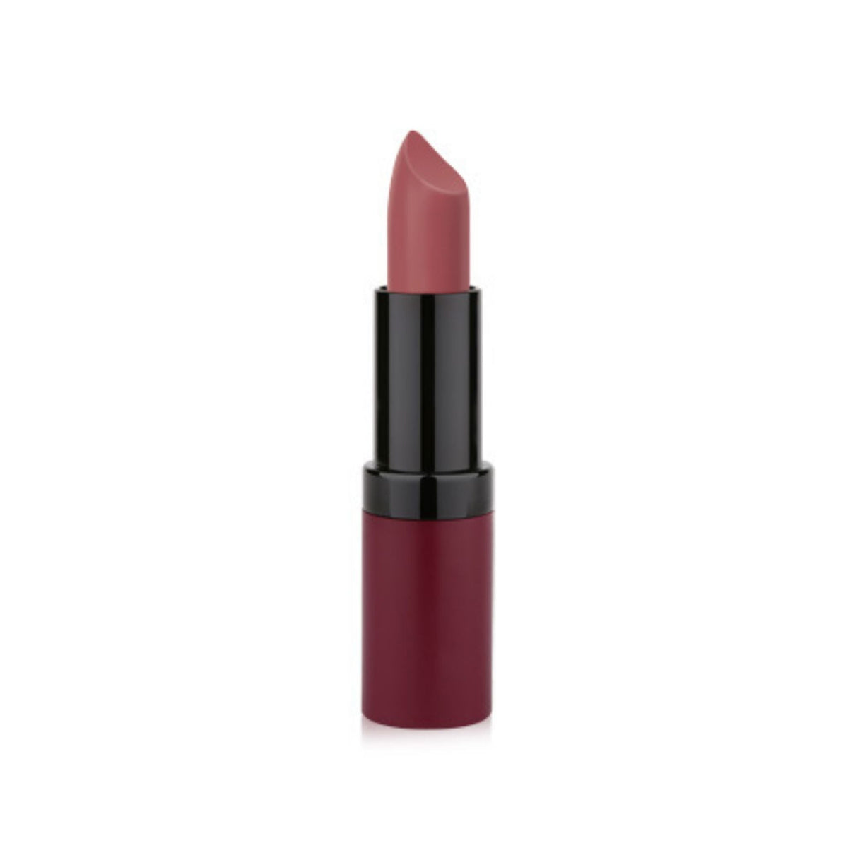 Refect Beauty Golden Rose Velvet Matte Lipstick in a dusty rose shade with a sleek dark burgundy casing 16