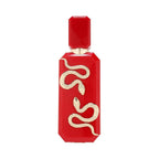 Refect Beauty French Avenue Veneno Scarlet perfume bottle in glossy red with a gold snake emblem.