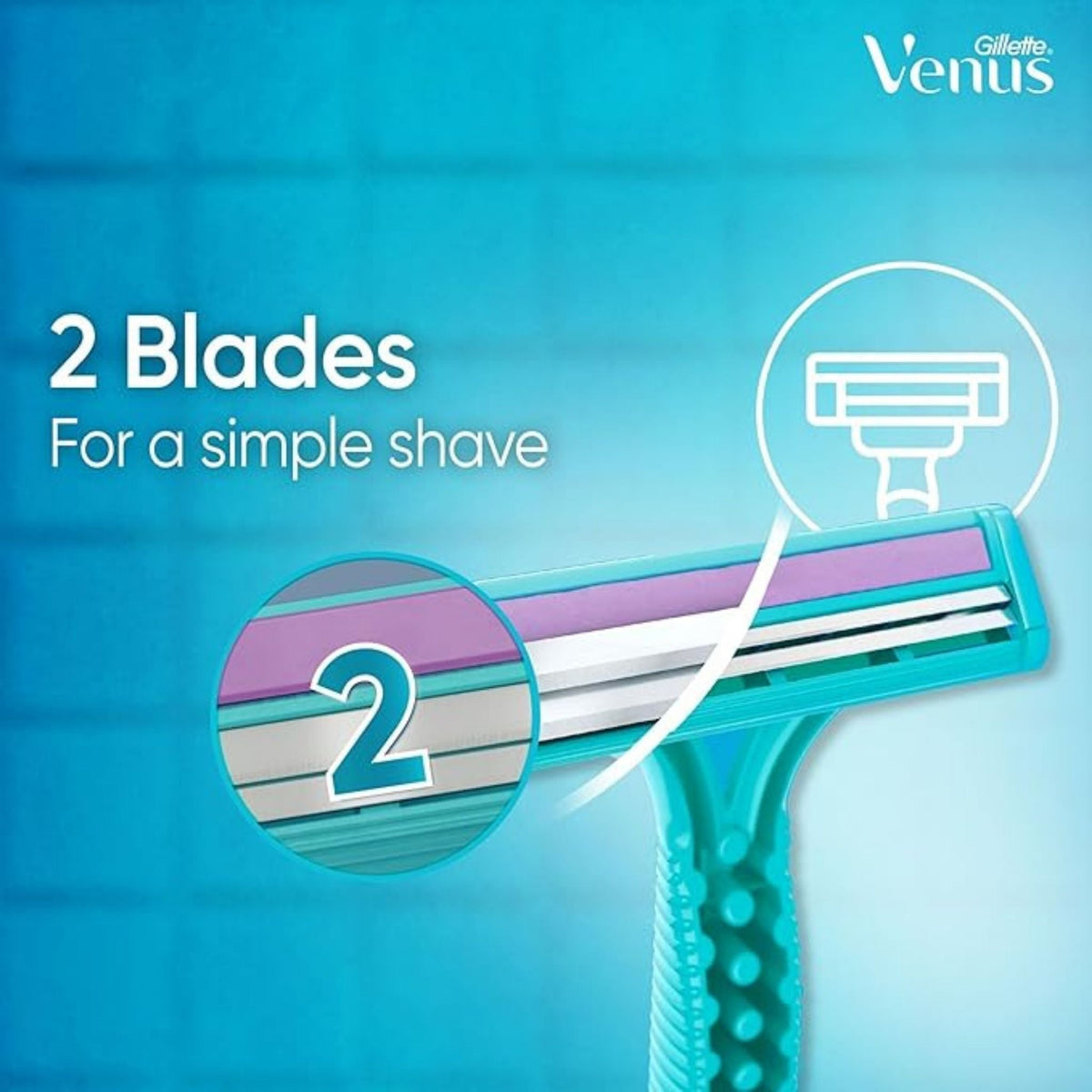Refect Beauty Venus Simply 2 disposable razor featuring a 2-blade system and moisturizing strip for smooth shaving