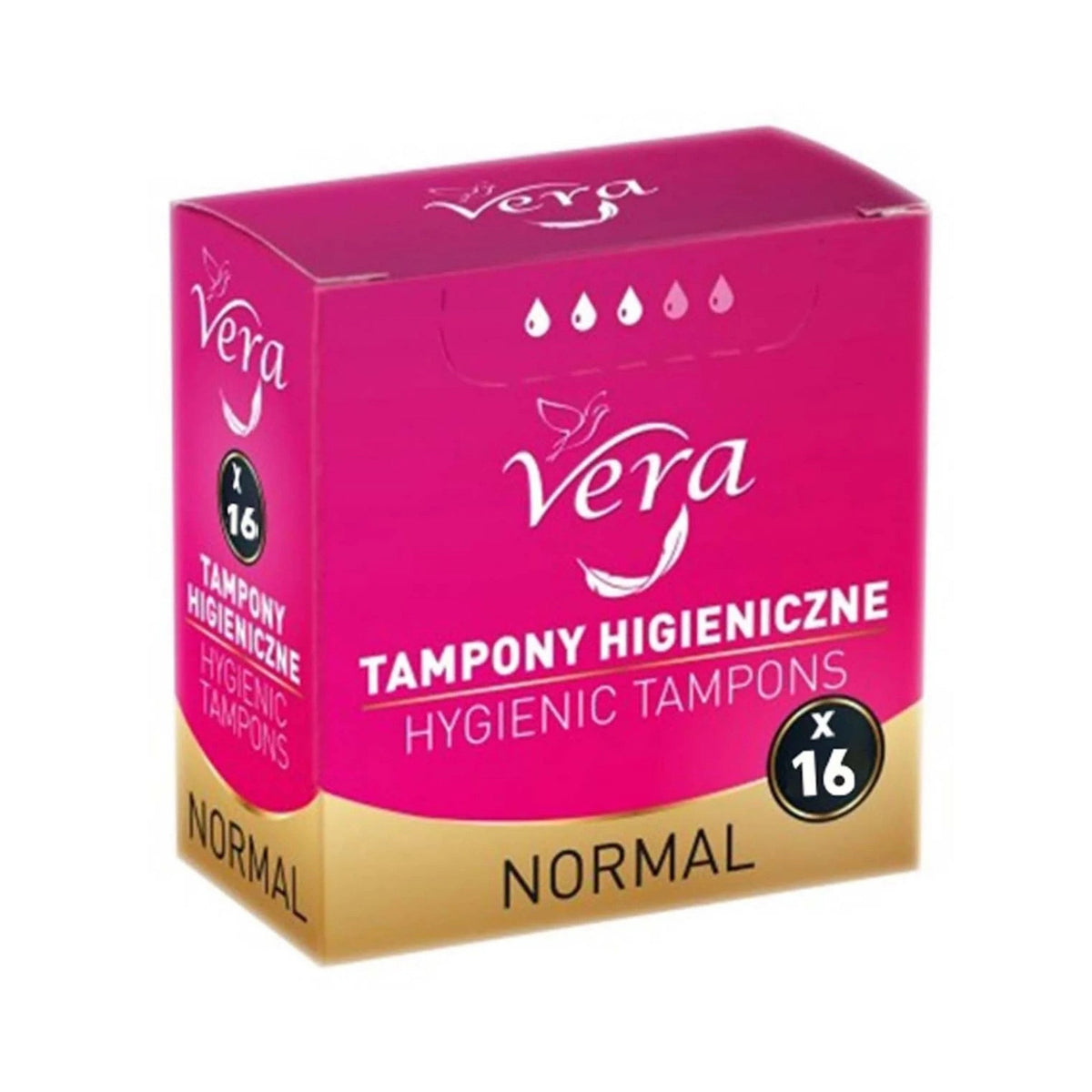 Refect Beauty Vera Normal hygienic tampons in a pink and gold box with 16 count packaging for medium flow protection.