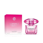 Refect Beauty Versace Bright Crystal Absolu perfume bottle and pink box featuring a crystal-like cap