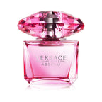 Refect Beauty Versace Bright Crystal Absolu eau de parfum in a vibrant pink glass bottle with a diamond-shaped cap.