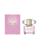 Refect Beauty Versace Bright Crystal Parfum bottle and pink box featuring a crystal-inspired cap and floral scent.