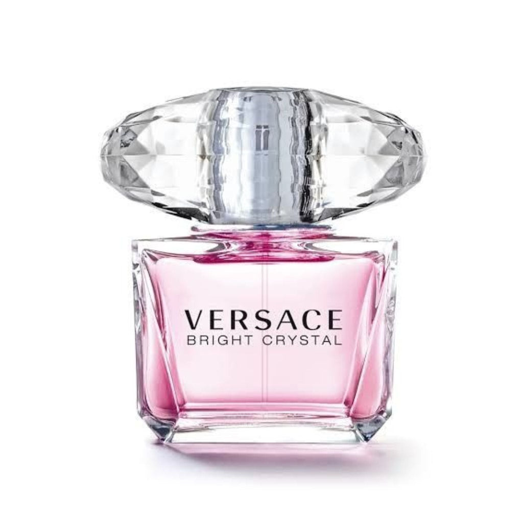 Refect Beauty Versace Bright Crystal Eau de Toilette in a square glass bottle with a large diamond-shaped cap.